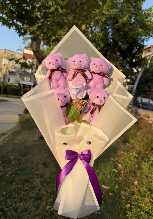 5'Lı Mor Peluş Ayı Buketi