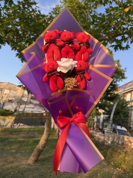 6'Lı Kırmızı Peluş Ayı Buketi