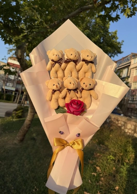 6'Lı Peluş Bej Ayı Buketi