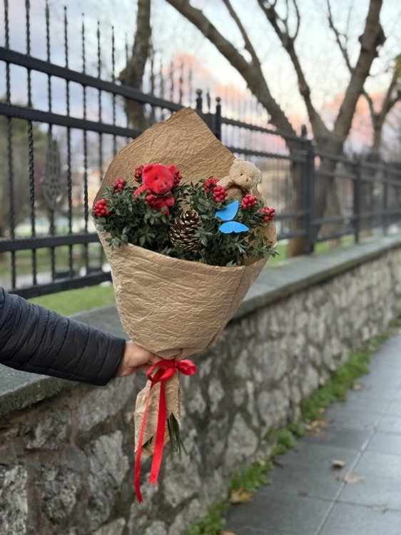 Kokina Buketi Ayıcıklı Buruşuk Kraft