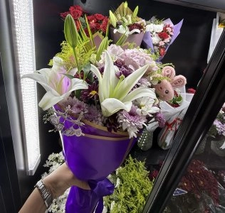 Lilyum Ortanca Ve Pembe Tavşan Buketi